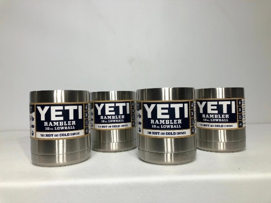 Lot of 4, YETI Rambler 10oz Lowball Stainless Steel (x4), MSRP: $80.00