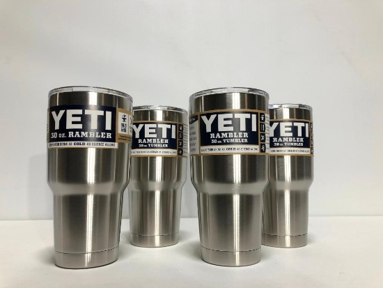 Lot of 4, YETI Rambler 30oz Tumbler Stainless Steel (x4), MSRP: $140.00