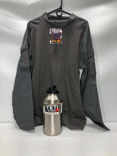 (2) Voodoo Tactical Combat Grey XL Shirt with Zipper MSRP: $35.99, Yeti Rambler 64oz Stainless Steel