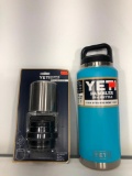 (2) Yeti Rambler Cup Cap Stainless Steel MSRP: $29.99, Yeti Rambler 36oz Bottle Reef Blue MSRP: $49.