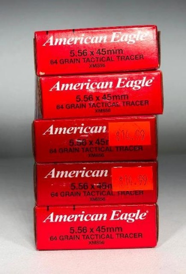 (5) Five American Eagle Tactical Tracer XM856 5.56x45mm 64 Grain Tactical Tracer MSRP: $14.99