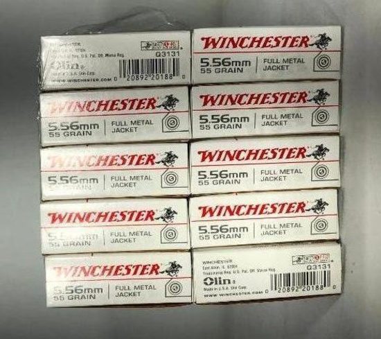 (10) Winchester 5.56 55 Grain Full Metal Jacket Ammunition