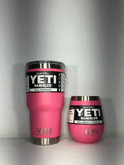 (2) Yeti Rambler 10oz Wine Tumbler Limited Edition Pink, Yeti Rambler 30oz Tumbler Limited Ed. Pink