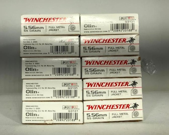 (10) Ten Winchester 5.56 mm 55 Grain Full Metal Jacket Ammo