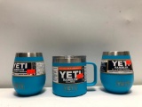 (3) Yeti Rambler 10oz Wine Tumbler Reef Blue MSRP: $24.99, Yeti Rambler 14oz Mug Reef Blue MSRP: $24