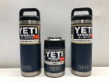 (3) Two Yeti Rambler 18oz Bottle Navy MSRP: $29.99, Yeti Rambler Colster Navy MSRP: $24.99
