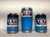 (3) Yeti Rambler 20oz Tumbler Tahoe Blue MSRP: $29.99, Two Yeti Rambler Colsters Tahoe Blue
