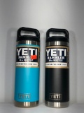 (2) Yeti Rambler 18oz Bottle Black MSRP: $29.99, Yeti Rambler 18oz Bottle Reef Blue MSRP: $29.99