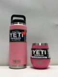 (2) Yeti Rambler 10oz Wine Tumbler Limited Edition Pink, Yeti Rambler 26oz Bottle Limited Ed. Pink
