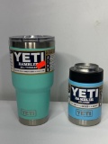 2 Items: Yeti 30oz Rambler Tumbler, Seafoam, Yeti Colster, Sky Blue