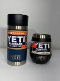 Two Items: Yeti 10oz Wine Tumbler Black, Yeti Navy 12oz Rambler Bottle