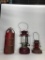 Lot of 3 Kerosene Lamps and Container