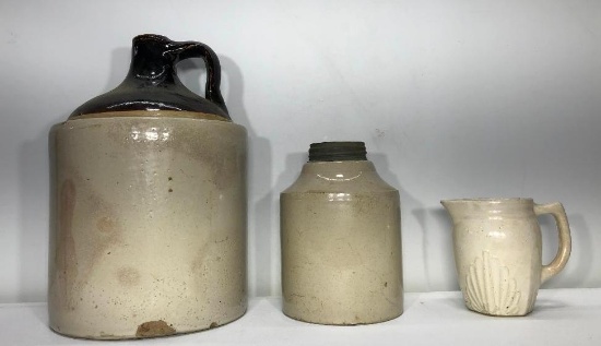 Lot of 3 Older Stoneware one has Pat'd in 1899