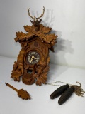 Black Forest 1960's Cuckoo Clock w/ Dead Hunted Animals, Rabbits, Pheasants & Deer w/ Weights VG Con