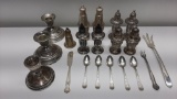 20 Pieces of Sterling Silver, Candle Sticks, Shakers, Utensils