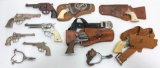 Hugh Lot of Vintage Toy Guns and Leather Holsters includes Toys Spurs