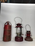 Lot of 3 Kerosene Lamps and Container