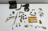 Large Lot of Collectibles Including Razors, Mercury Dime Bracelet, Watch, Nut Cracker and More