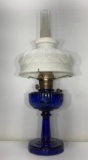 Aladdin Blue Oil Lamp with White Glass Shade