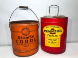 2 Five Gallon Oil Cans Stuarts and Pennzoil