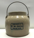 Advertising Wire Handled Crock F.W, Dahl Oakland NE No Lid