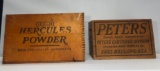 2 Old Wooden Ammo and Powder Boxes Peters and Hercules