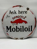 Mobiloil Gargoyle Sign, Double Sided Porcelain, DSP, 24in, Sign for Lollipop Stand & Frame