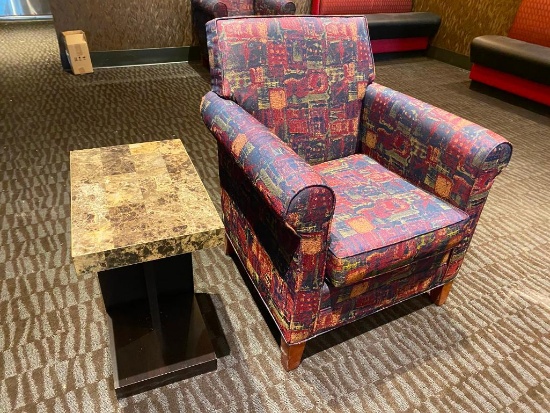 Designer Restaurant Upholstered Occasional Chair w/ Side Table