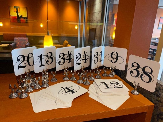 Group of Table Marker Clip Stands and Table Number Laminate Cards