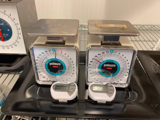 Lot of 2 Pelouze 32oz Kitchen Food Scales, 2 Digital Taylor Thermometers