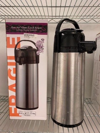 Eco-Air Glass-Lined Airpot, 2.2 Liter, Vacuum Insulated