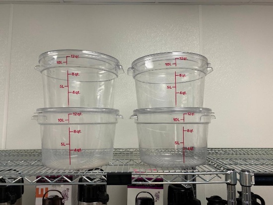 Four 12 Quart Round Food Containers w/ Lids