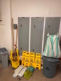 Janitorial Lot, Mop Bucket, 4 Wet Floor Signs, 2 Mops, Clean Mop Heads, Trash Cans, Basket