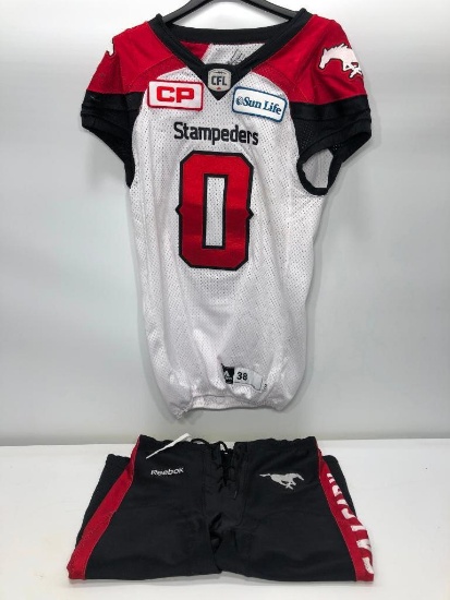 Ciante Evans (Nebraska Alum.) Calgary Stampeders Signed Game Worn Jersey & Pants CFL