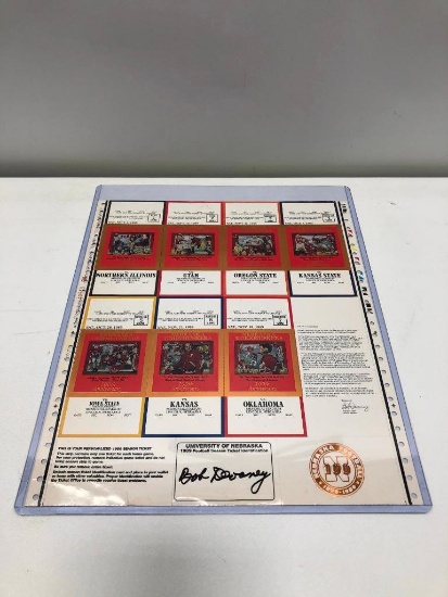 Bob Devaney Signed 1989 100th Anniversary Uncut Season Ticket Set