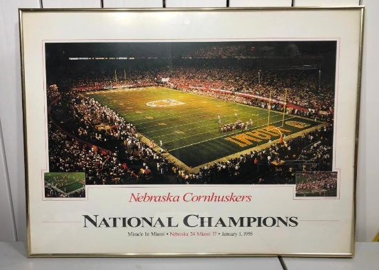 (2) Framed Husker Pictures 1990s Championship Era