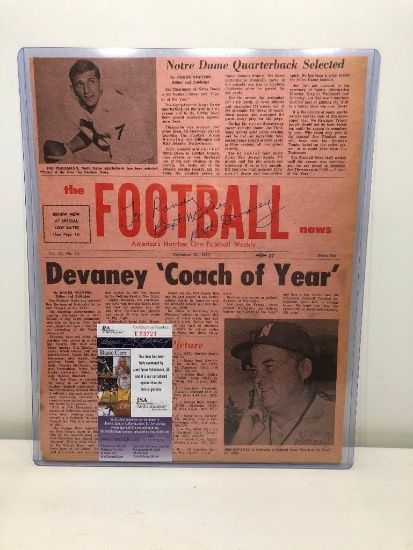 Bob Devaney Signed Football News "Coach of the Year" Page (JSA)