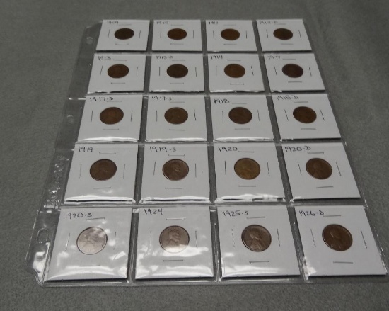 20 Different Wheat Cents 1909-1926 D