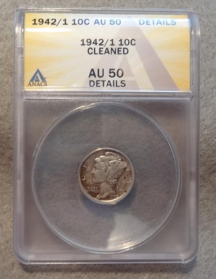 1942/1 Mercury Dime Overdate ANACS AU50