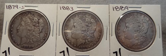 1879 S, 1883, 1889 Morgan Silver Dollars