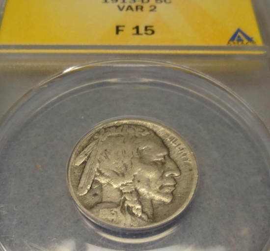 1913 D Type 2 Buffalo Nickel ANACS F-15