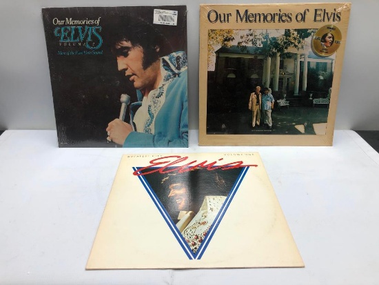 (3) Our Memories of Elvis Sealed Record, Greatest Elvis Hits Volume 1 Open Record,