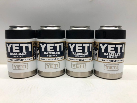 Lot of 4- White Yeti Rambler Colsters MSRP $100.00