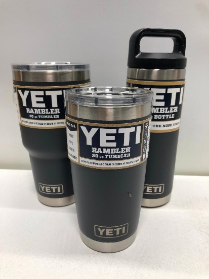 Lot of 3- 30 0z Yeti Charcoal Tumbler with Mag Slide Lid, 20 oz Charcoal Tumbler with Mag Slide