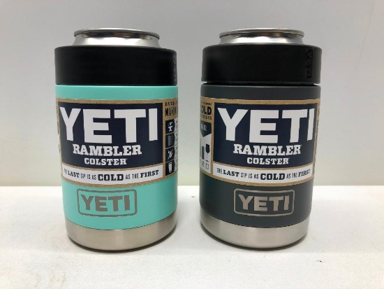 (2) Yeti Rambler Colster Seafoam MSRP: $24.99, Yeti Rambler Colster Charcoal MSRP: