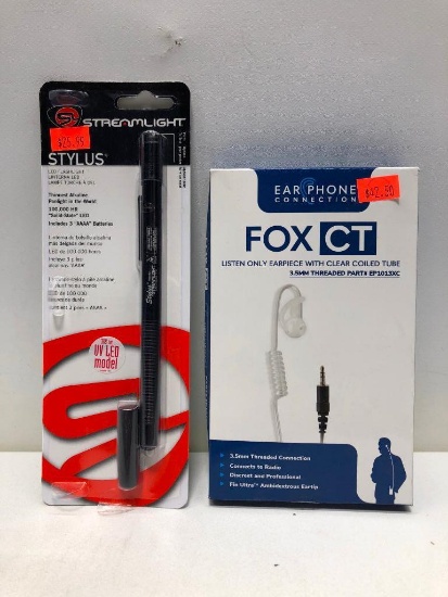 (2) EarPhone Connection FoxCT MSRP: $42.99, Streamlight Stylus MSRP: $25.99