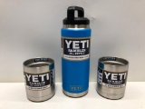 (3) Two Yeti Rambler 10oz Lowball Stainless Steel, Yeti Rambler 26oz Bottle Tahoe Blue