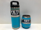 (2) Yeti Rambler 18oz Bottle Reef Blue, Yeti Rambler 10oz Wine Tumbler Reef Blue