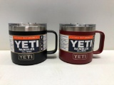 (2) Yeti Rambler 14oz Mug Black, Yeti Rambler 14oz Mug Brick Red