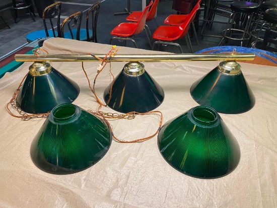 Pool Table Lights 54 in long; Shades: 14in w/o decorative end pieces; w/ spare shades Green